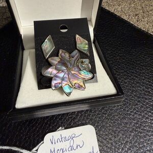 Iridescent Floral Brooch and Earring Set